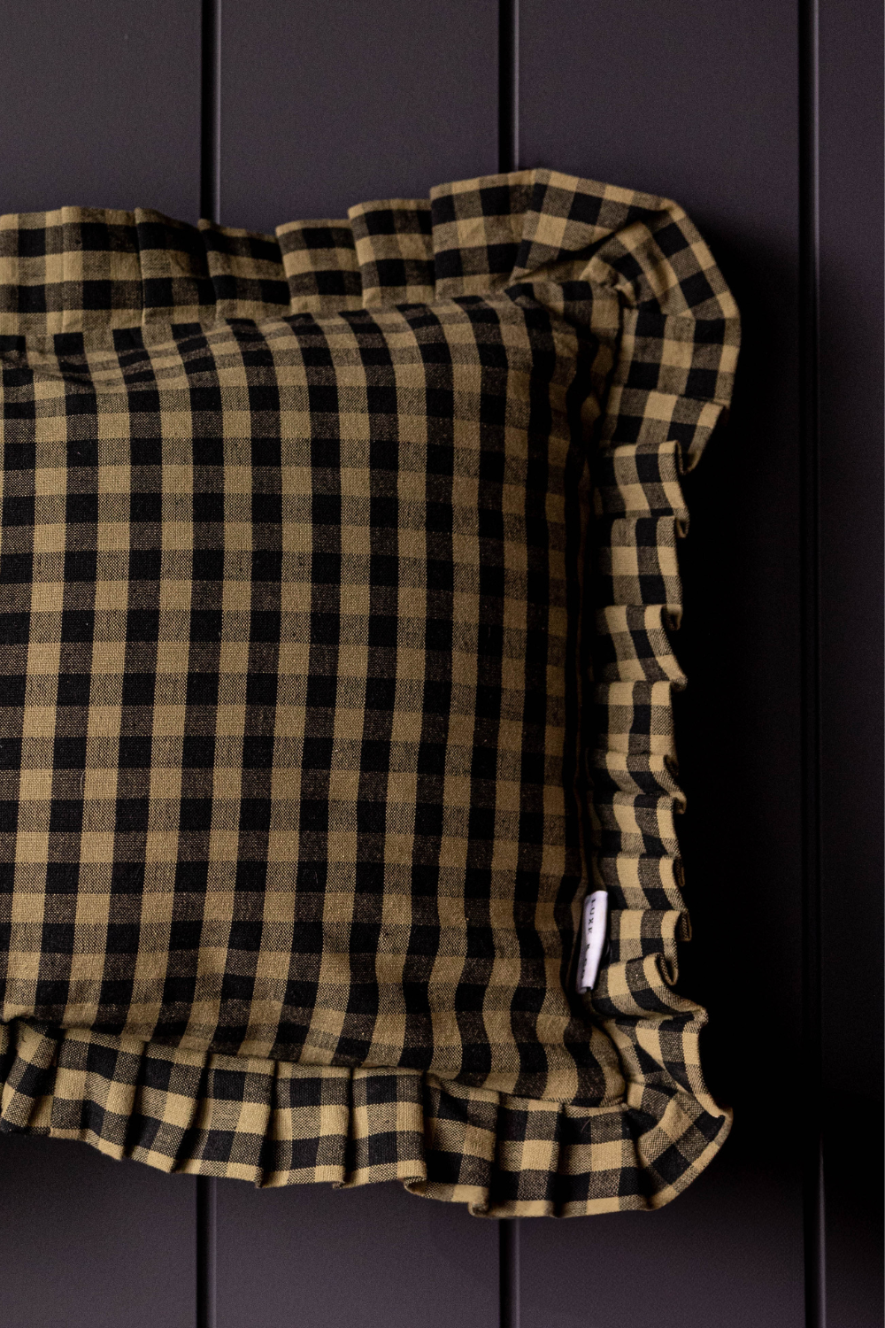 Ruffle Pillow Sham Olive Green Gingham