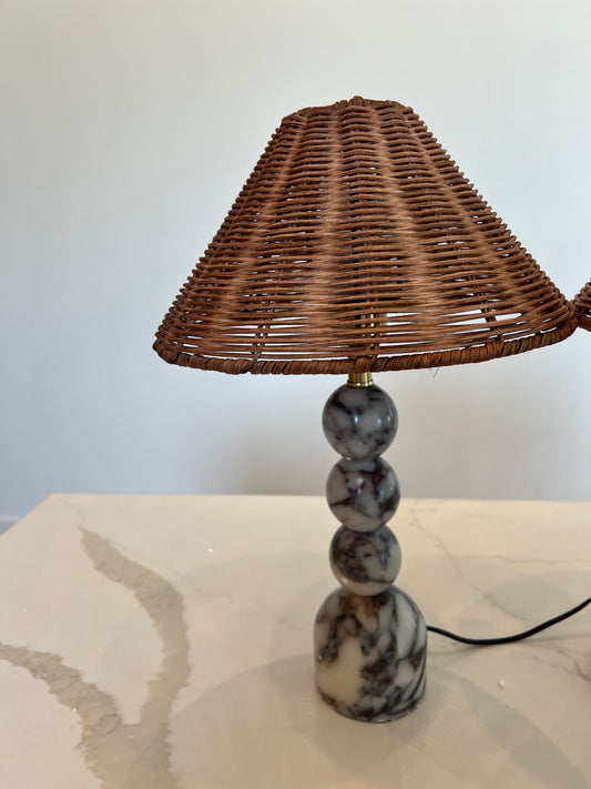 Marble Lamp with Wicker Shade